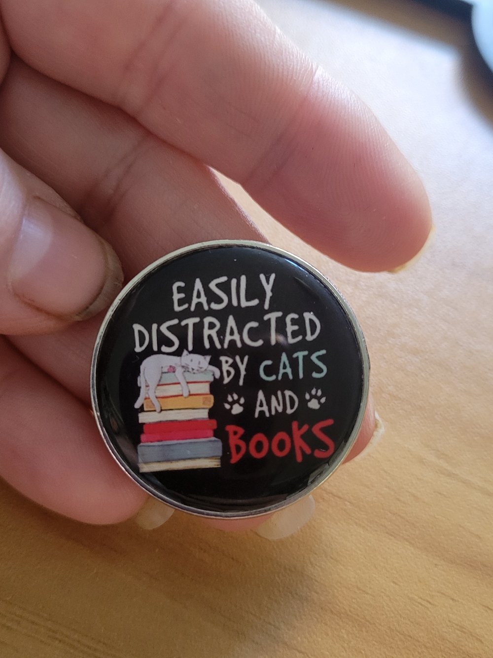 🍁NEW🍁Easily Distracted by Cats and Books Cat Pin - Black